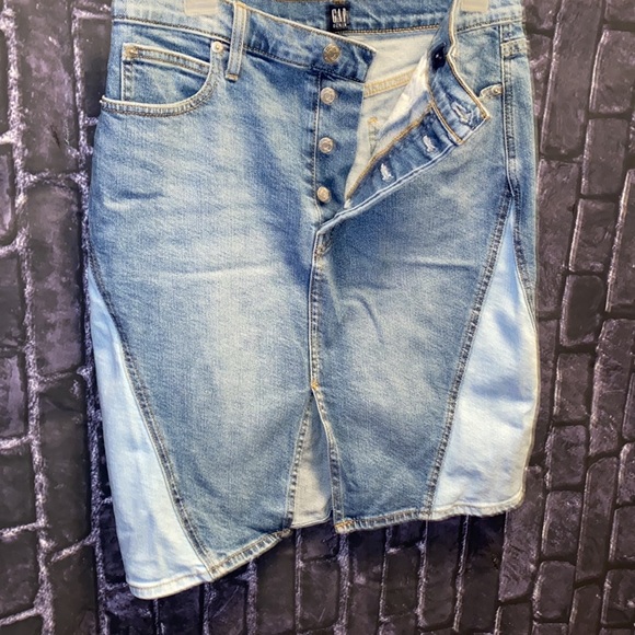 GAP Jeans Color Block Two Toned Button Down Fly Denim Mini Skirt Size EU30 Y2K - Picture 6 of 10